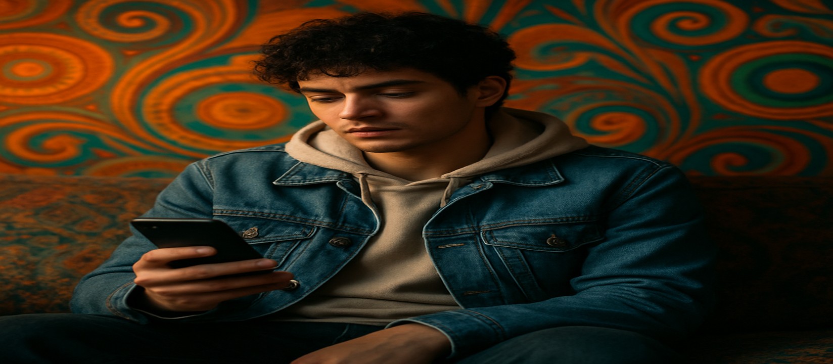 সোফায় আরাম করে বসে স্মার্টফোনে tap555 অ্যাপটি ব্যবহার করছেন একজন ব্যক্তি